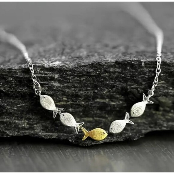 Charming Gold Silver Fish Necklace Fishing - Picture 7 of 8